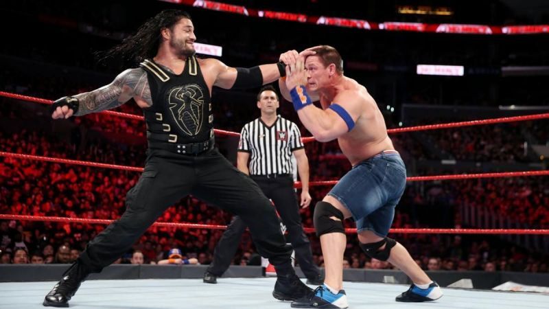 Roman Reigns and John Cena traded blows during their match at No Mercy 2017