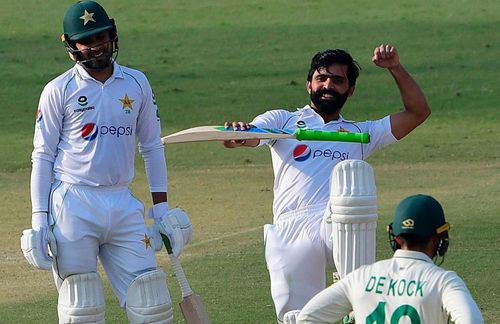 Fawad Alam celebrates after scoring his third Test century.