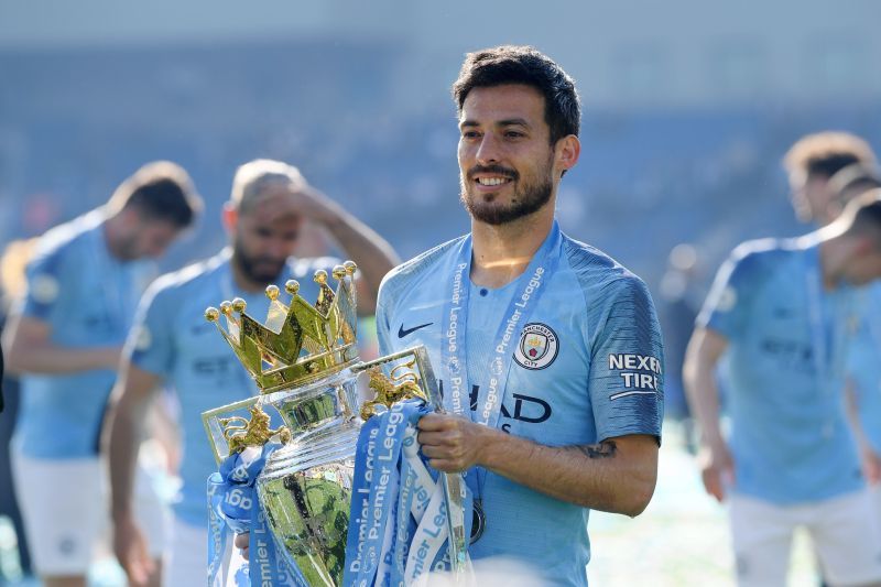 David Silva with the Premier League trophy during his time at Manchester City