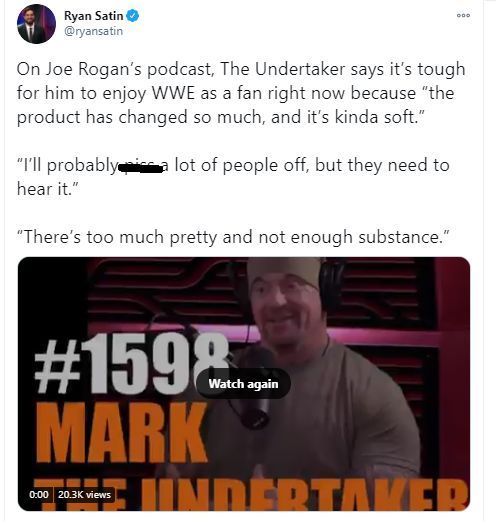 The Undertaker's views on WWE's current product