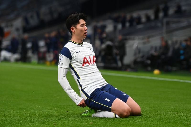 Heung-min Son celebrates after scoring a goal for Tottenham Hotspur.