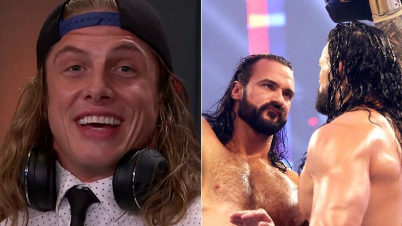 Riddle (left); Drew McIntyre and Roman Reigns (right)