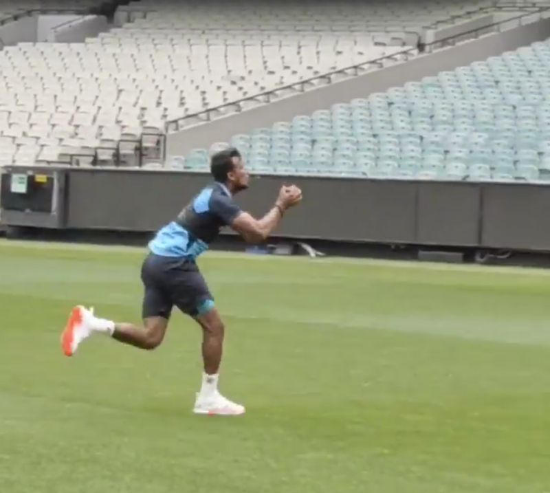 T. Natarajan takes a brilliant catch during practice. Pic: Indian cricket team/ Instagram