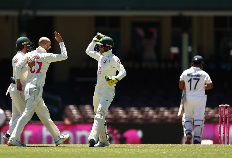 Australians celebrate after dismissing Rishabh Pant