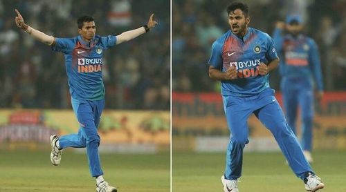 It is a toss-up between Shardul Thakur (R) and Navdeep Saini (L) for India's third seamer