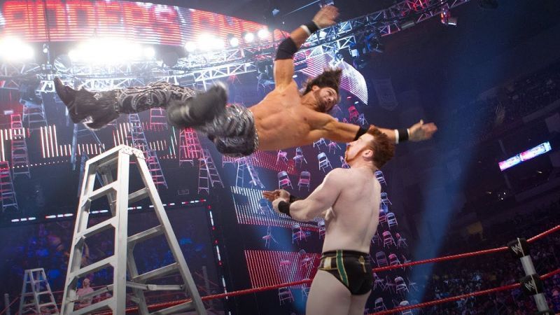 John Morrison diving off a ladder onto Sheamus