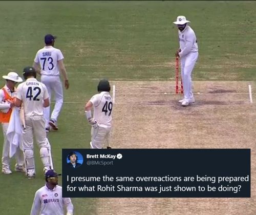 Rohit Sharma was seen shadow batting in front of Steve Smith during Australia's 2nd innings in Brisbane