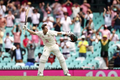 Steve Smith celebrated a fine 100 at the SCG.