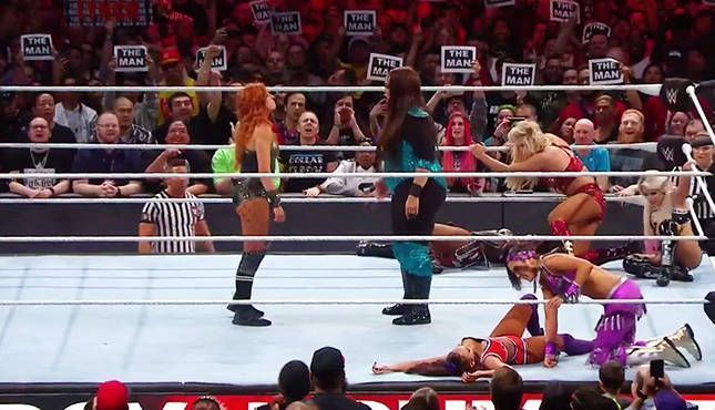 Bayley (bottom right) participated in the 2019 Royal Rumble