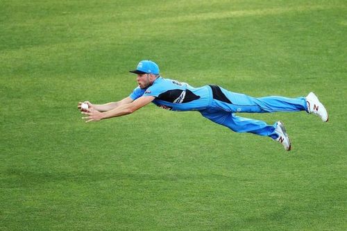 Ben Laughlin completed a stunning one-handed grab to end Michael Neser's innings.