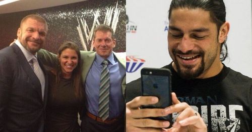 Triple H, Stephanie McMahon, Vince McMahon, and Roman Reigns.