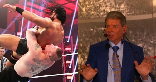 Brock Lesnar, Drew McIntyre, and Vince McMahon.