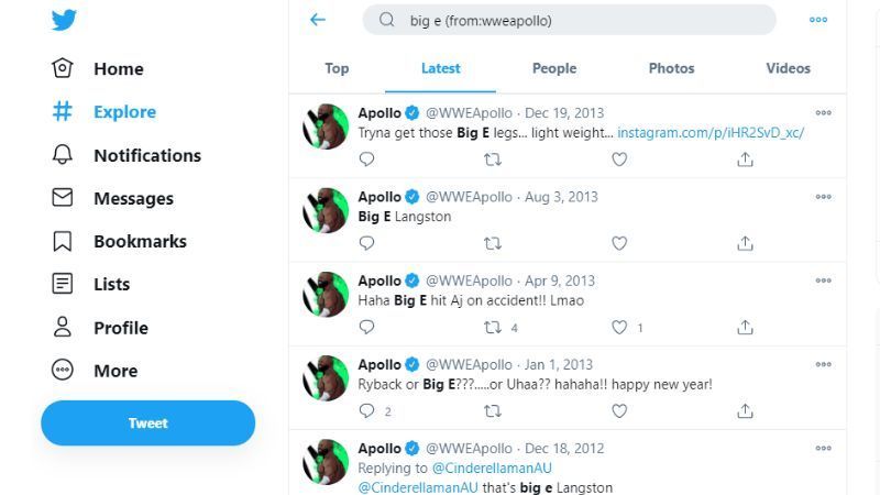 Apollo Crews' Twitter history