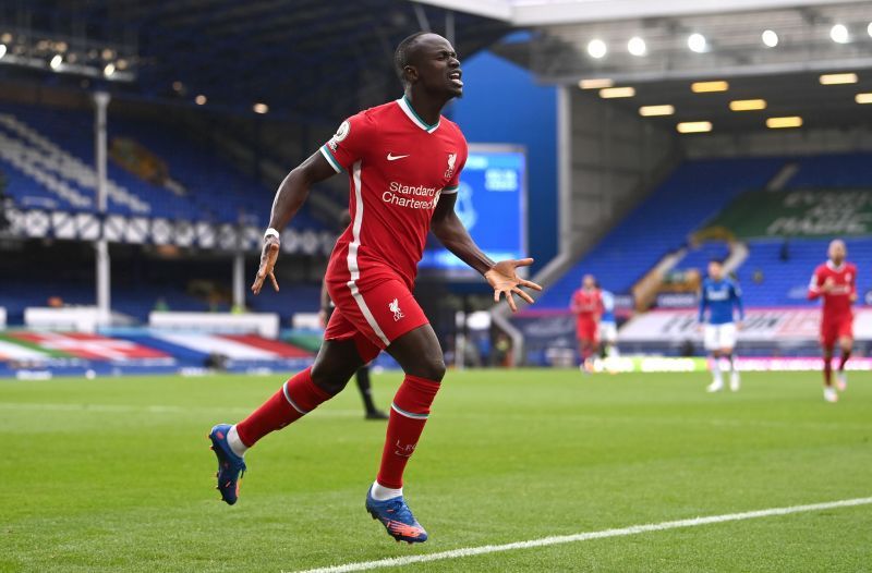 Sadio Mane celebrates after scoring for Liverpool.