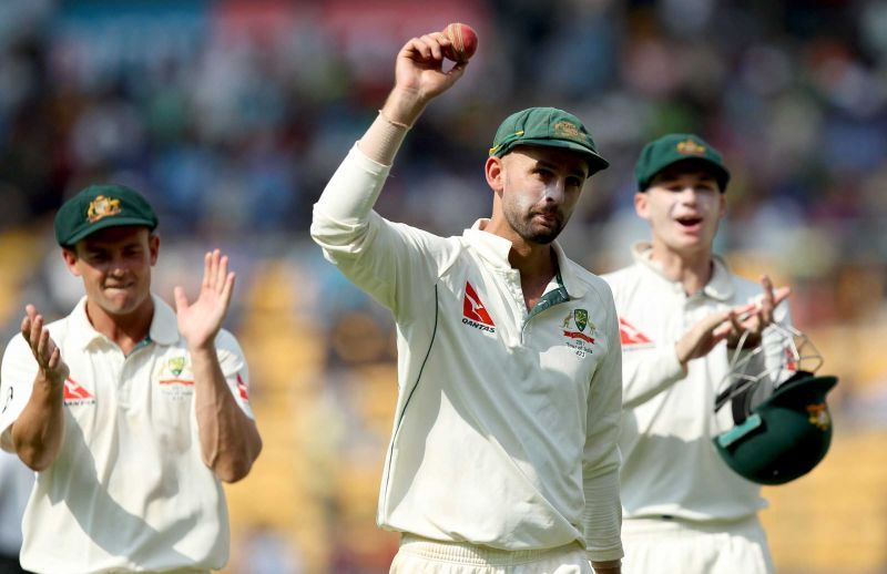 Lyon's career best bowling figures 8-50 came against India in 2017 in Bengaluru. image courtesy: Cricket Australia