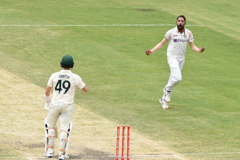 Mohammed Siraj after dismissing Steve Smith in Australia&#039;s second innings in Brisbane