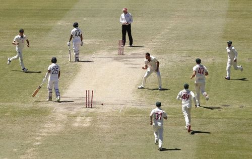 Josh Hazlewood celebrates the wicket of Cheteshwar Pujara