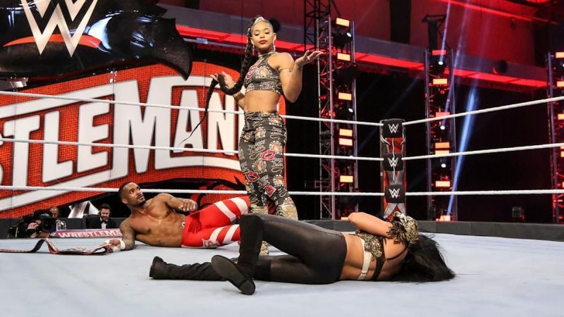 Bianca Belair and Montez Ford at WrestleMania 36