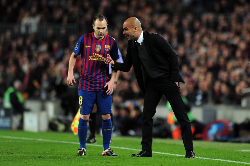 Pep Guardiola worked with Andr&eacute;s Iniesta at Barcelona