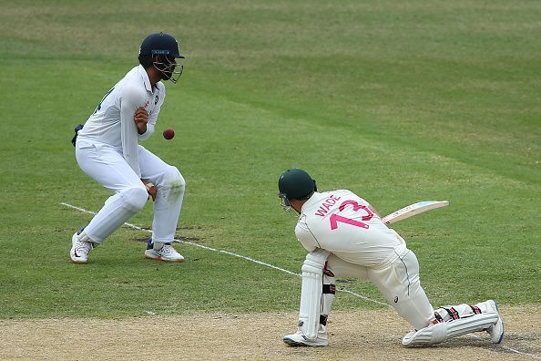 Hanuma Vihari is hit on the forearm by a sweep from Matthew Wade