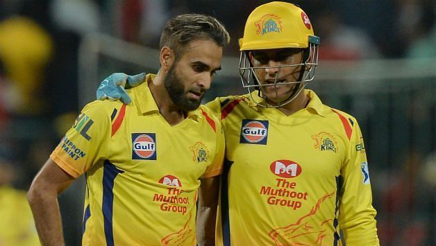 Imran Tahir (L) with MS Dhoni