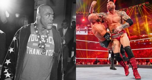 Kurt Angle, Triple H, and Batista.