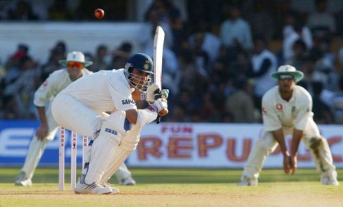 Sourav Ganguly ducks a bouncer during his playing days.