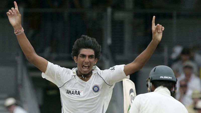 A young Ishant Sharma exults after dismissing Ricky Ponting in the 2008 Perth Test.