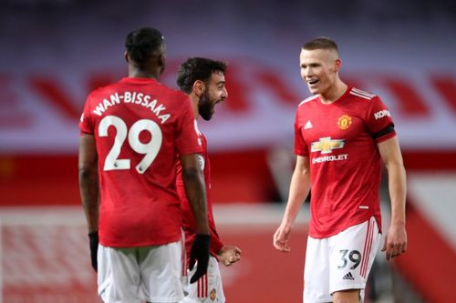 Aaron Wan-Bissaka, Bruno Fernandes and Scott McTominay