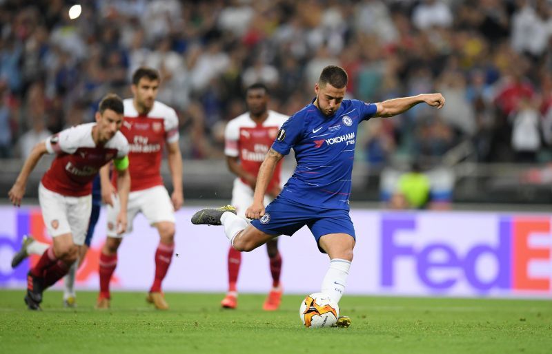 Eden Hazard scoring against Arsenal during the 2019 Europa League Final