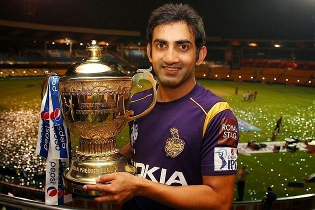 Gautam Gambhir with the IPL trophy for the Kolkata Knight Riders