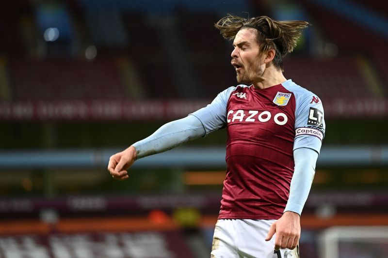 Jack Grealish reacts during a match for Aston Villa