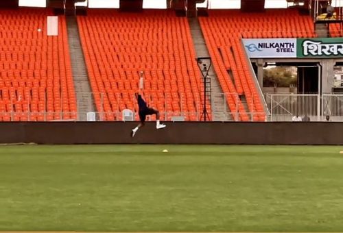 Hardik Pandya took a brilliant catch during India's practice session in Ahmedabad