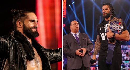 Seth Rollins; Paul Heyman and Roman Reigns