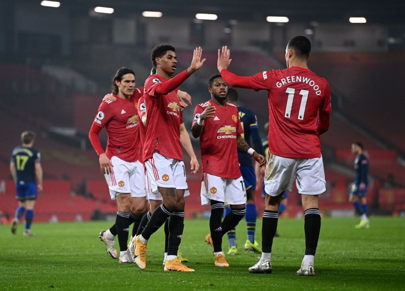 Manchester United players during their win against Southampton