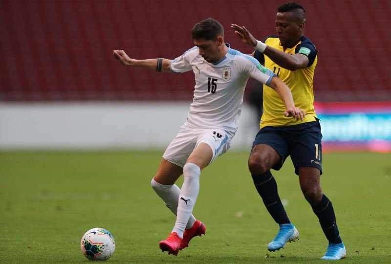 Federico Valverde (#15) in action for Uruguay