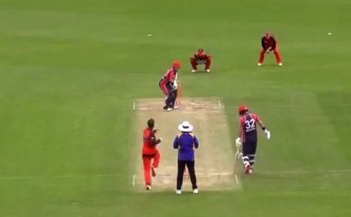 Tim Paine bowling for the University of Tasmania in a domestic tournament. Image source: Twitter