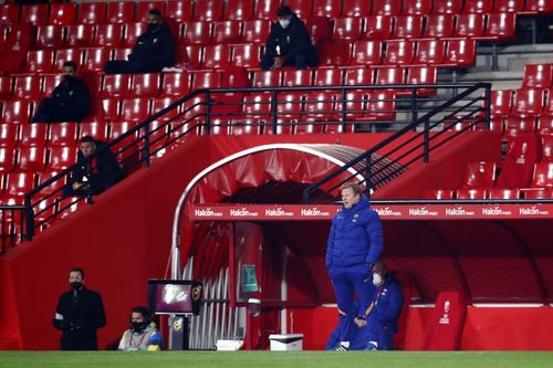 Barcelona manager Ronald Koeman looks on in the Copa del Rey tie against Granada