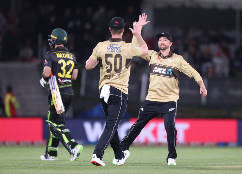 Devon Conway celebrates with James Neesham