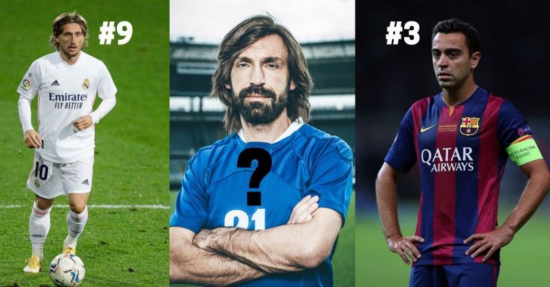 Luka Modric, Andrea Pirlo and Xavi