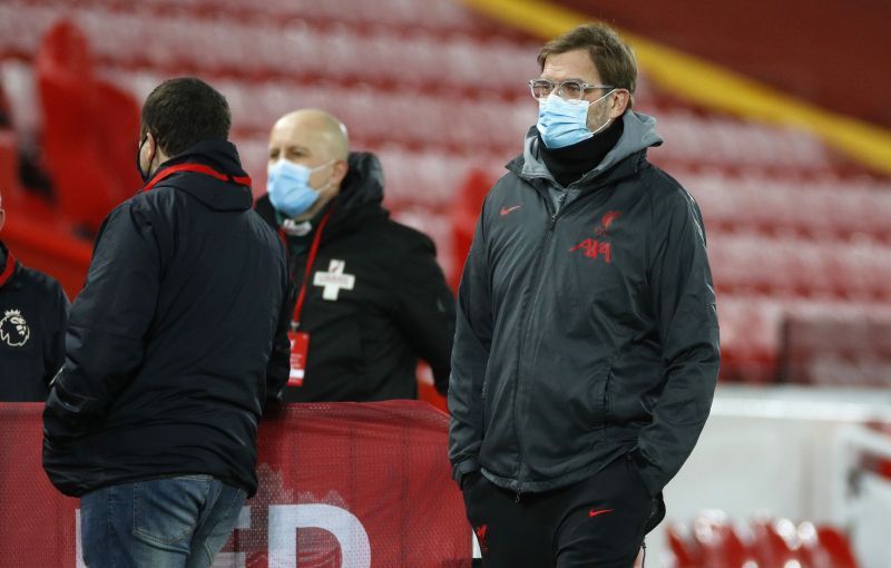 Jurgen Klopp looks during Liverpool&#039;s defeat to Brighton