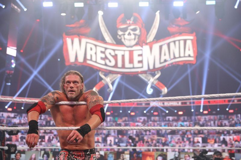 Edge after winning the men's Royal Rumble match