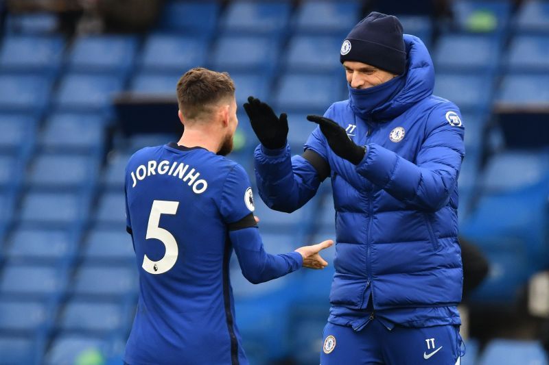 Jorginho (L) and Thomas Tuchel