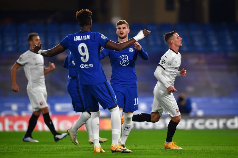 Chelsea's Tammy Abraham (L) and Timo Werner