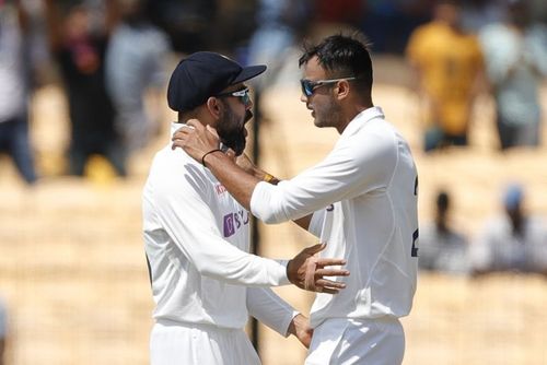 Axar Patel with Virat Kohli. Pic: BCCI