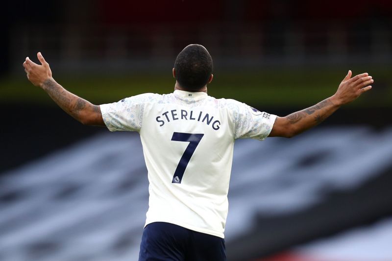 Raheem Sterling after scoring the opener for Manchester City