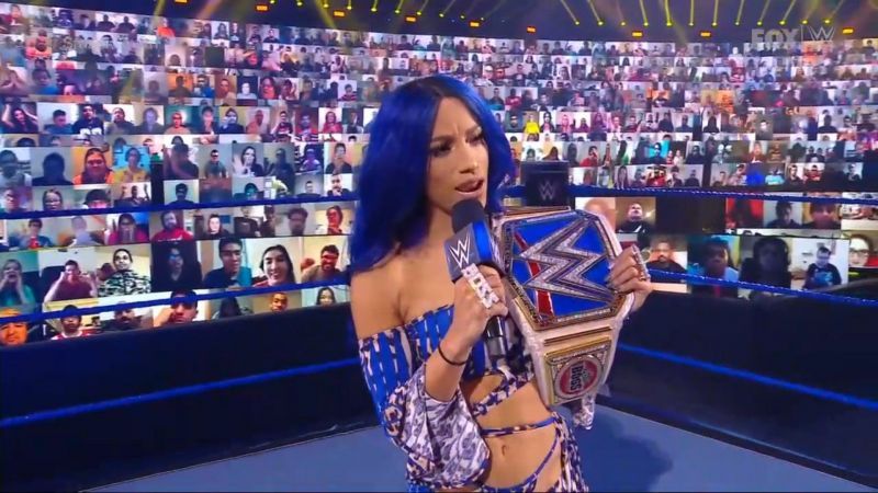 Sasha Banks with the SmackDown Women's Championship