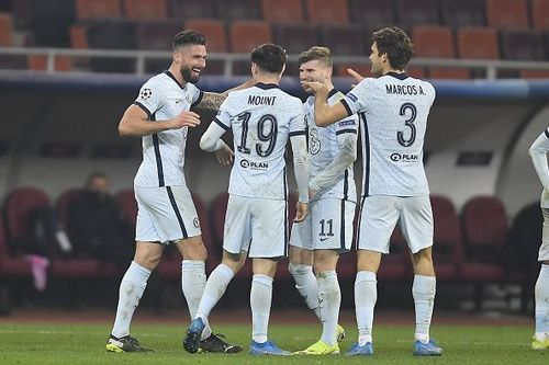 Chelsea stars celebrate after scoring the winner