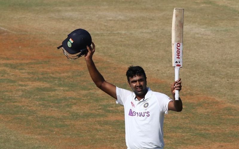 Ravichandran Ashwin celebrates his century in the 2nd India vs England Test at Chennai