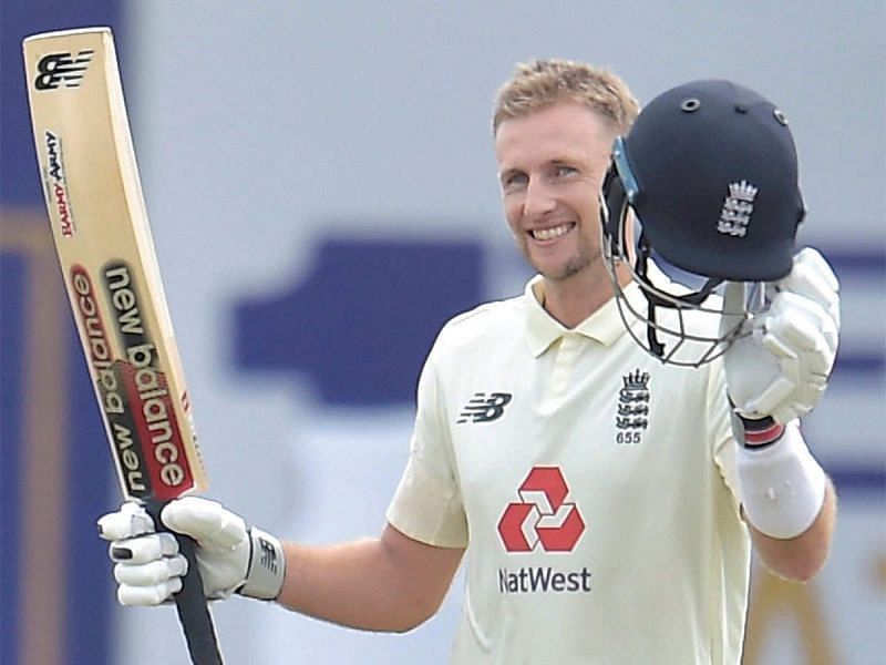 Joe Root celebrates after reaching his double-hundred against Sri Lanka